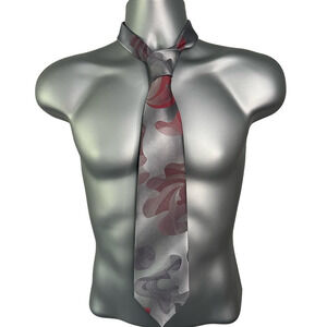 Vintage Wembley WemSilk Abstract Print Gray and Red Tie